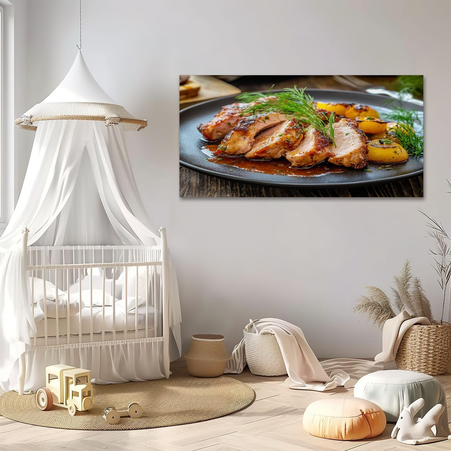 71R1wWzldSL._AC_SL1500_.jpg Canvas Wall Art Fried veal loin chanterelle mushrooms sauce wooden table Wooden Framed Artwork Easy to Hang Wall Decor for Kitchen Bathroom 20 x 40 inch - Image 2