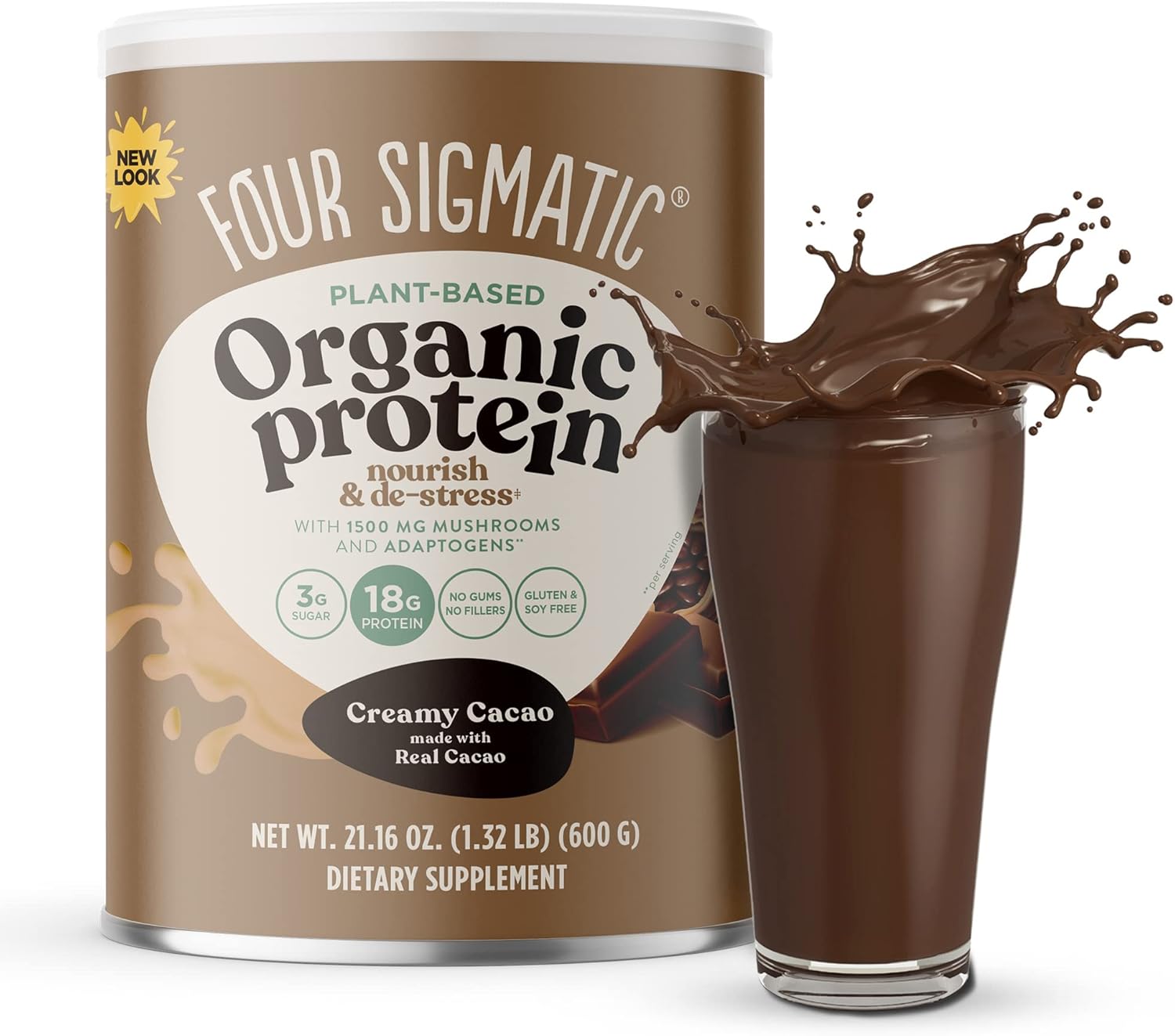 71RCrybnhnL._AC_SL1500_.jpg Four Sigmatic Organic Plant-Based Protein Powder with Lion’s Mane, Chaga, Cordyceps and More | Clean Vegan Protein Elevated for Brain Function and Immune Support | Peanut Butter and Creamy Cacao Flavors | 21.16 oz Each - Image 5