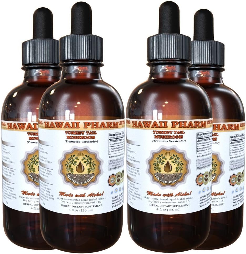71RL6pVGXDL._AC_SL1000_.jpg Turkey Tail Mushroom Liquid Extract, Turkey Tail Mushroom (Trametes Versicolor) Mushroom Tincture, Herbal Supplement, Hawaii Pharm, Made in USA, 4x4 fl.oz