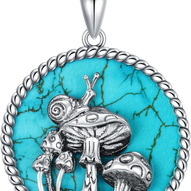 Sterling Silver Turquoise Mushroom Pendant Necklace for Women, Mushroom Lovers & Gift Recipients