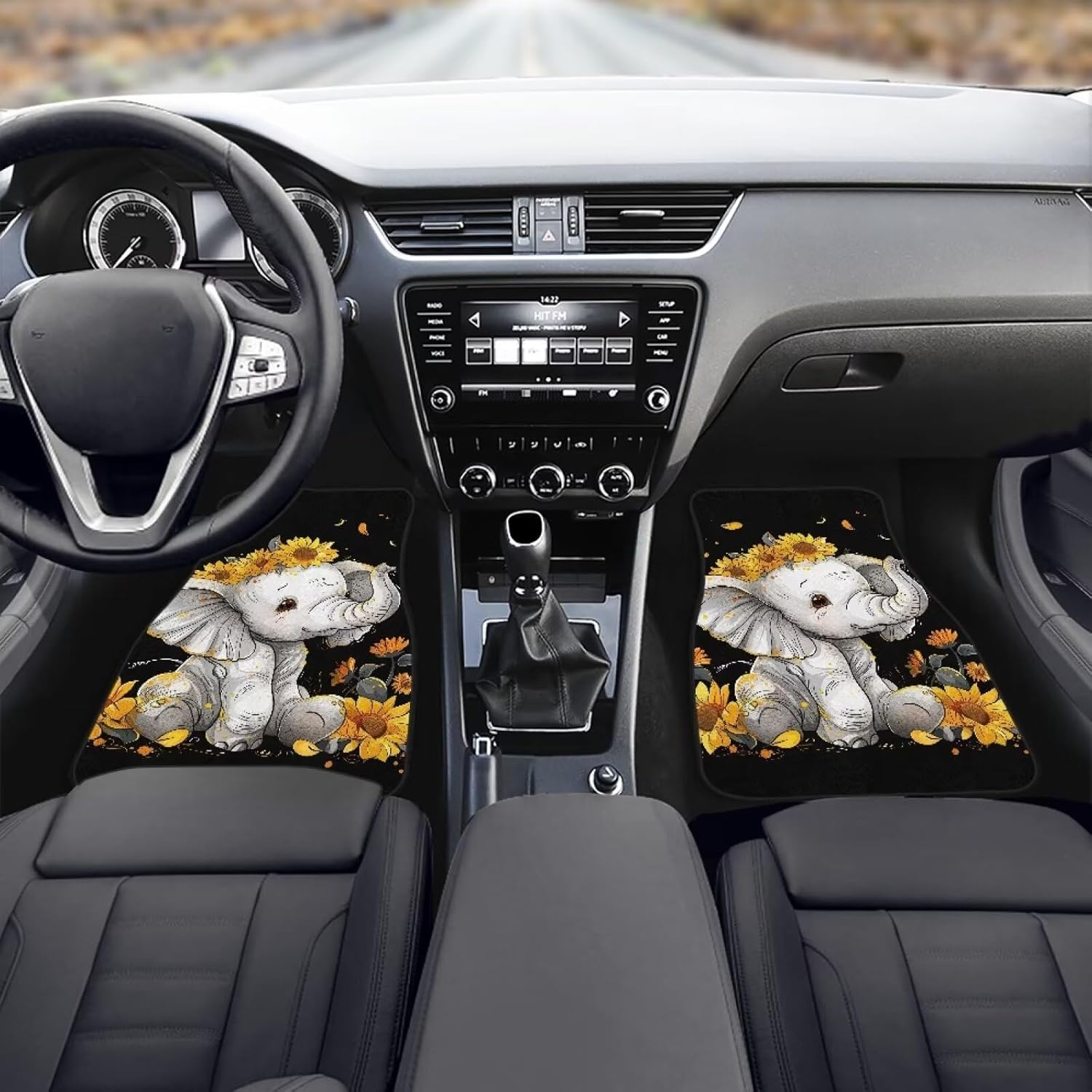 71SixB1BImL._AC_SL1500_.jpg ZFRXIGN Car Floor Mat Sunflower Baby Elephant Universal Car Front Rear Floor Foot Mats with Non-Slip Rubber Backing Heel Pads for Women Girls Car Mat Carpet Sturdy - Image 3