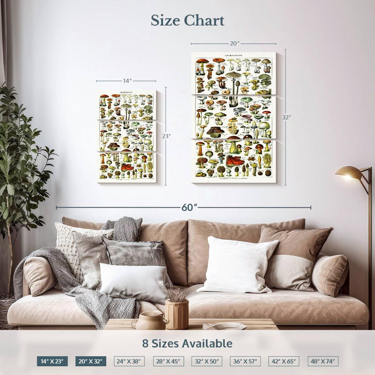 71Snl-kG5TL._AC_SL1200_.jpg Elephant Stock - Mushroom Varieties Wall Art - Vertical Multi Panel Canvas - 3 Piece Living Room Wall Decor - Digital Art Food And Drink Multi Piece Wall Art - Gray And Beige Decor - 14" x 23" - Image 4