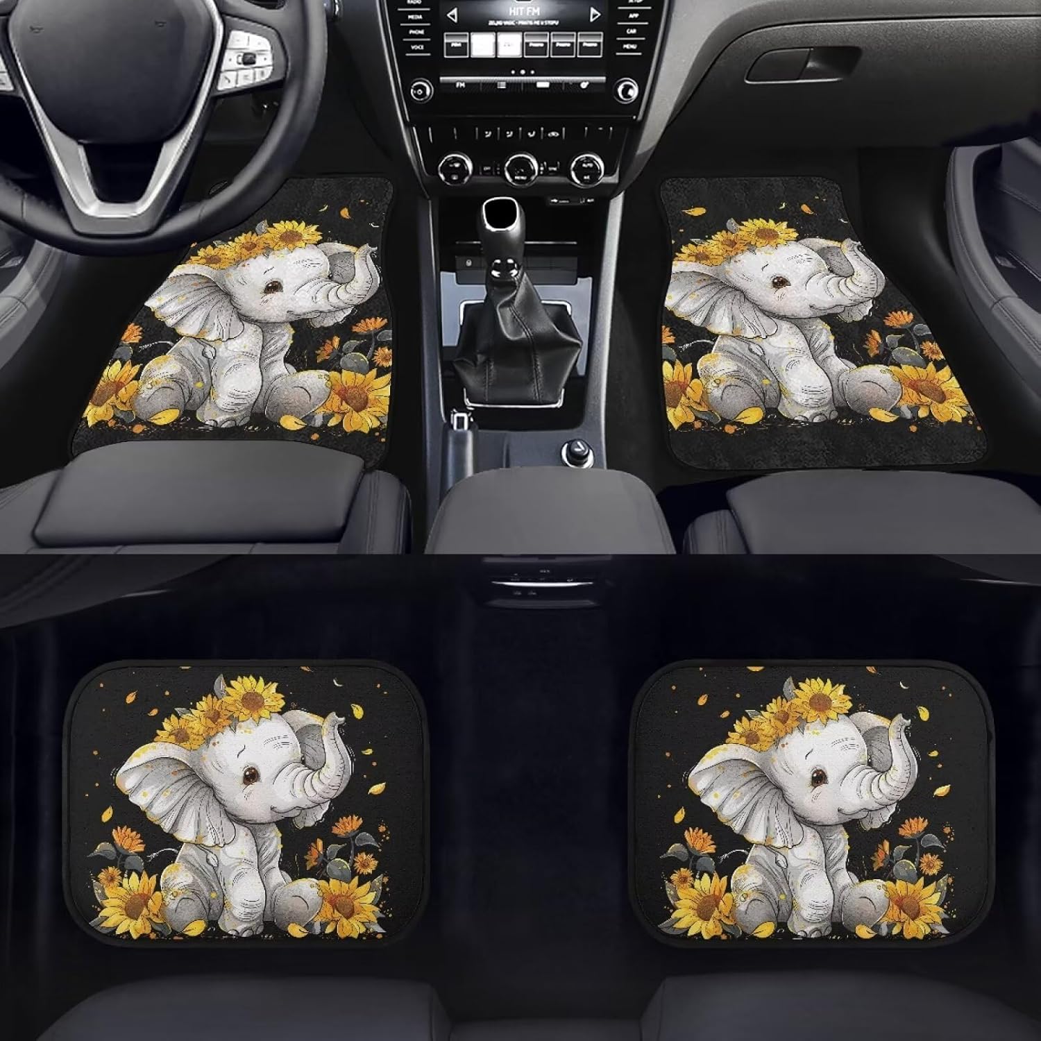 71SvwT7ntHL._AC_SL1500_.jpg ZFRXIGN Car Floor Mat Sunflower Baby Elephant Universal Car Front Rear Floor Foot Mats with Non-Slip Rubber Backing Heel Pads for Women Girls Car Mat Carpet Sturdy - Image 2