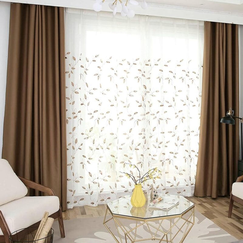 Bedroom Curtain Blackout, Brown Thermal Insulated Curtains with Grommets for Bedroom 34W x 45L inch