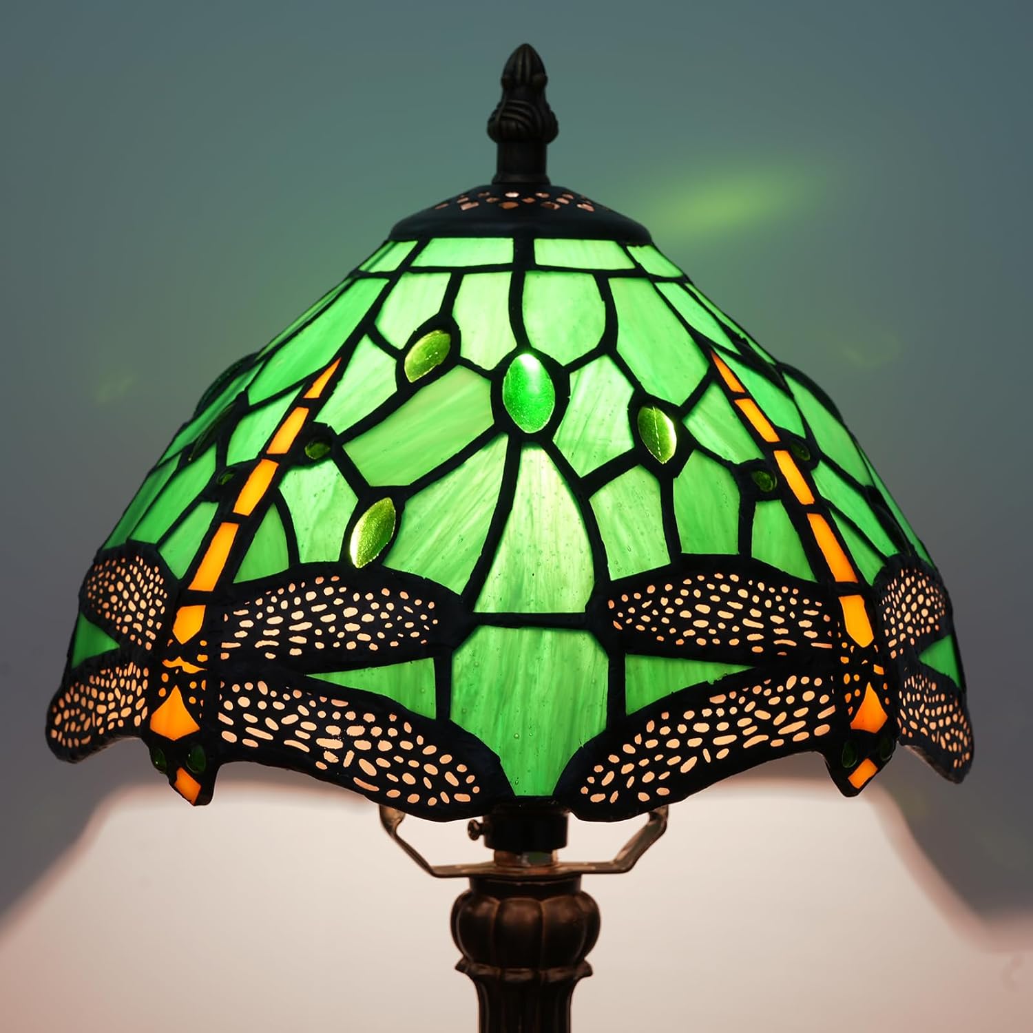 71T9po4erL._AC_SL1500_.jpg Tiffany Lamp Green Dragonfly Stained Glass Table Lamp 8X8X14 Inches Green Dragonfly Style Desk Reading Light Decor Beside Bedroom Living Room Home (H1057-Green Dragonfly) - Image 5