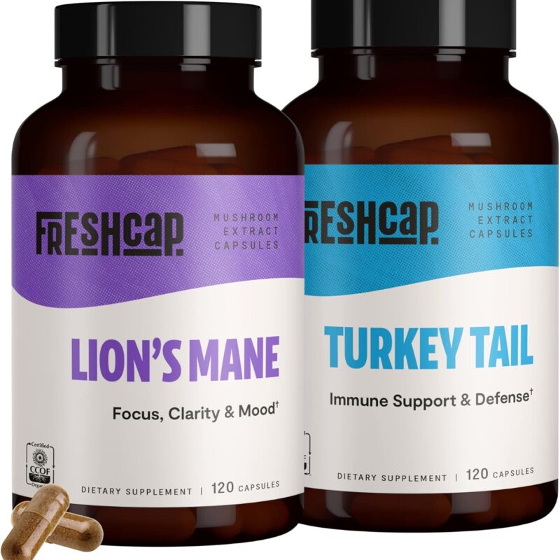 FreshCap, Brain and Body Bundle (Capsules) - Lion's Mane Mushroom and Turkey Tail Mushroom Supplement Capsules