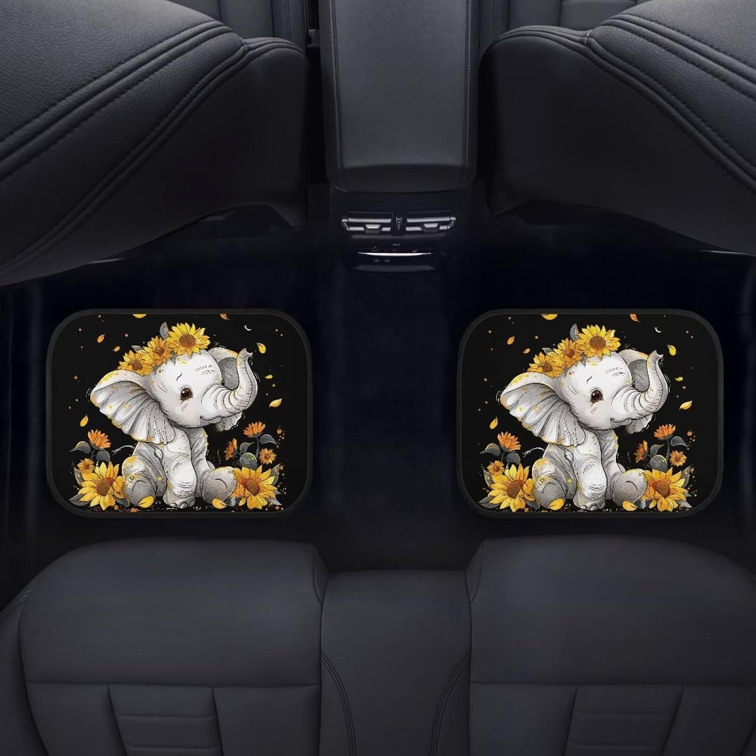 71UnzJwwI7L._AC_SL1500_.jpg ZFRXIGN Car Floor Mat Sunflower Baby Elephant Universal Car Front Rear Floor Foot Mats with Non-Slip Rubber Backing Heel Pads for Women Girls Car Mat Carpet Sturdy - Image 4