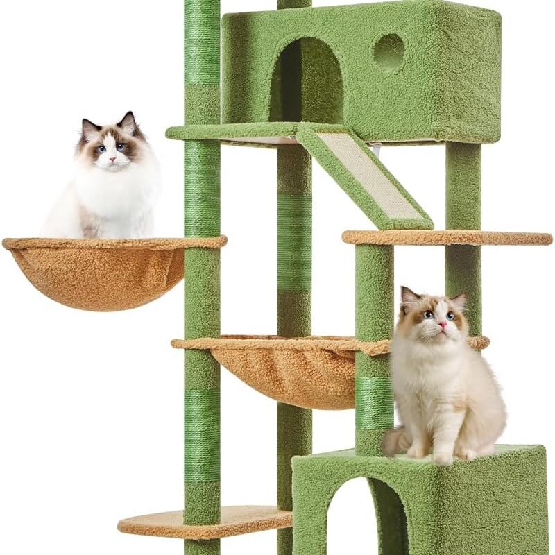 Taoqimiao Cactus Cat Tree, 71-Inch Cat Tower for Indoor Cats Large Adult, Multi-Level Large Cat Condo, 8 Sisal Scratching Posts, Metal Frame Cozy Hammock, Scratch Board, 2 Top Perches, MSC026L