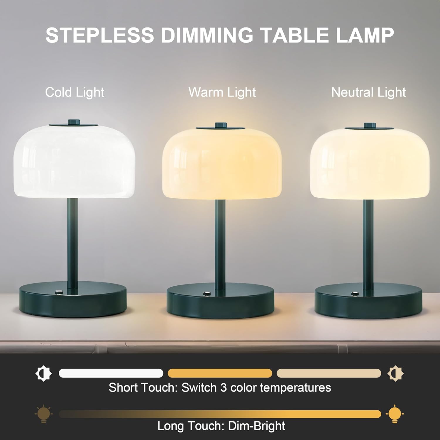 71VHp7yXBXL._AC_SL1500_.jpg Oneach Portable Cordless Table Lamp, Rechargeable Battery Powered Lamp with Opal Glass Shade, 3-Way Dimmable LED Touch Mushroom Table Lamp for Bedroom, Bedside, Living Room, Dining Room, Patio, Blue - Image 3