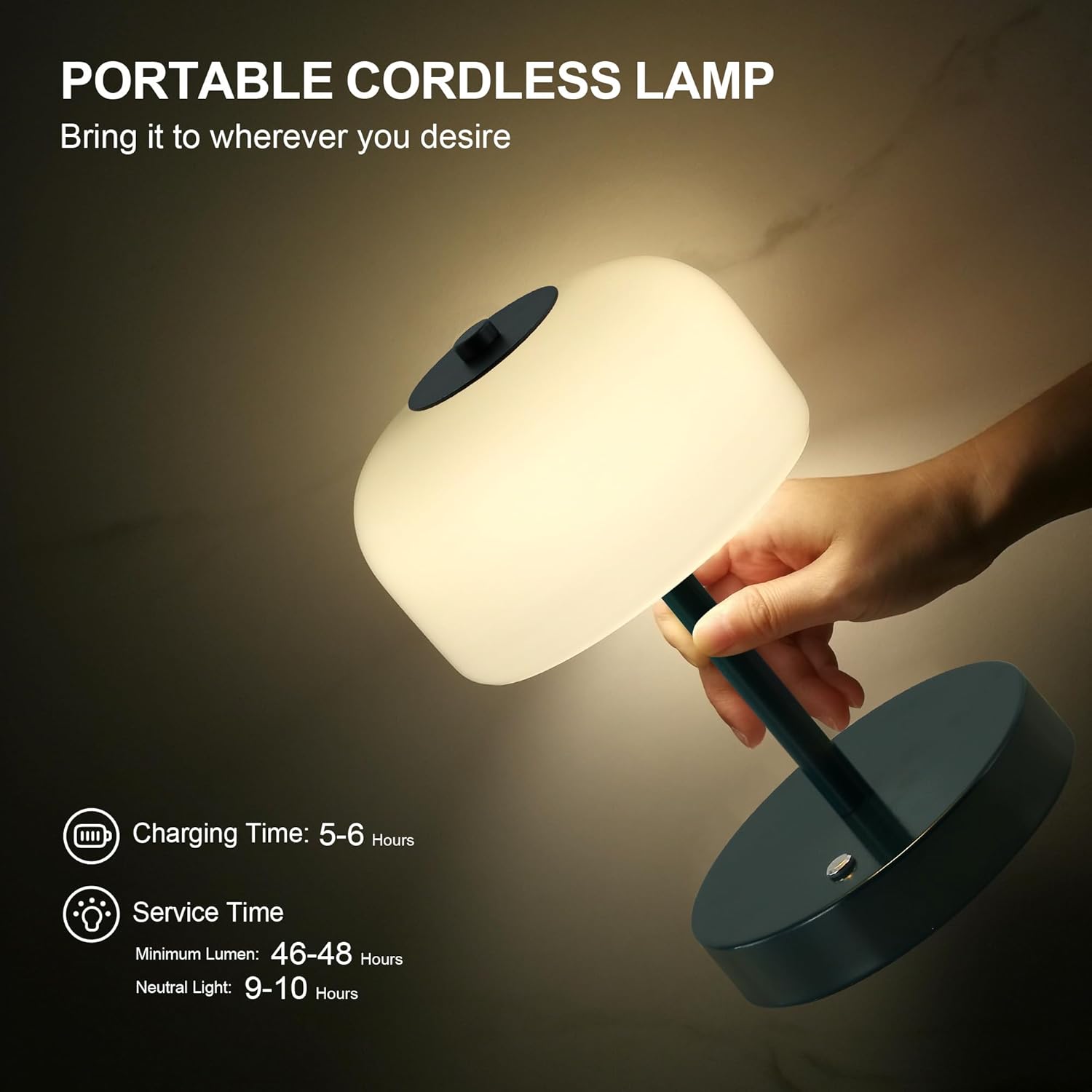71VJ9Io4oEL._AC_SL1500_.jpg Oneach Portable Cordless Table Lamp, Rechargeable Battery Powered Lamp with Opal Glass Shade, 3-Way Dimmable LED Touch Mushroom Table Lamp for Bedroom, Bedside, Living Room, Dining Room, Patio, Blue - Image 4