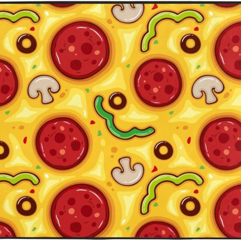 Pizza with Mushrooms Pepperoni and Olives Seamless Pattern Area Rug 4x6Ft Soft Rugs for Living Room Indoor Floor Non-Slip Durable Home Decor Rug