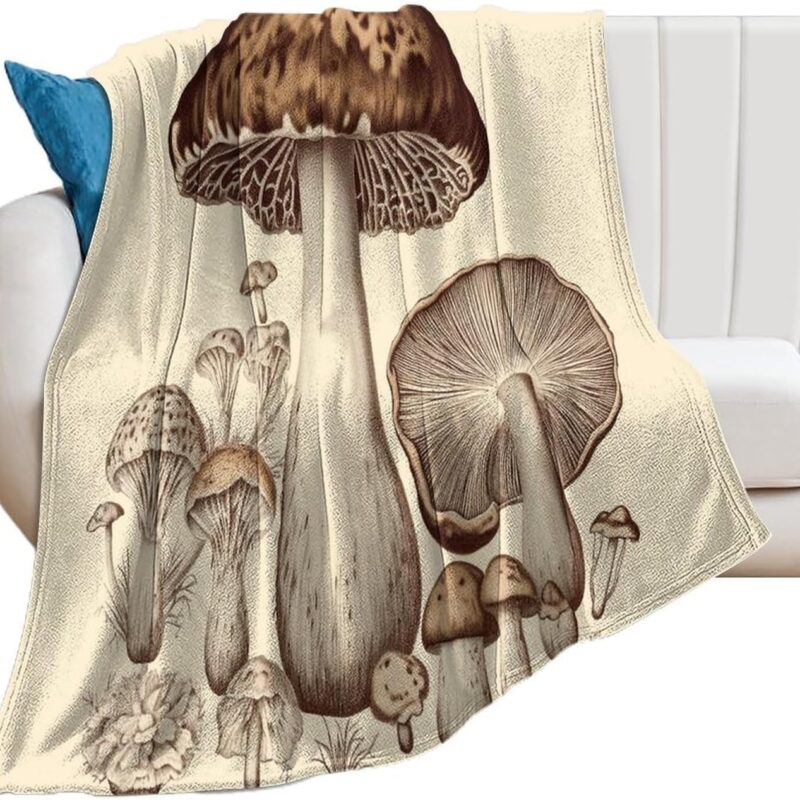 Ultra-Soft Micro Fleece Blanket Super Soft Plush Throw Blanket Vintage Mushrooms Drawing Lightweight Flannel Blanket for Living Room Warm Cozy Blanket for Sofa Couch Decor 70"x80"