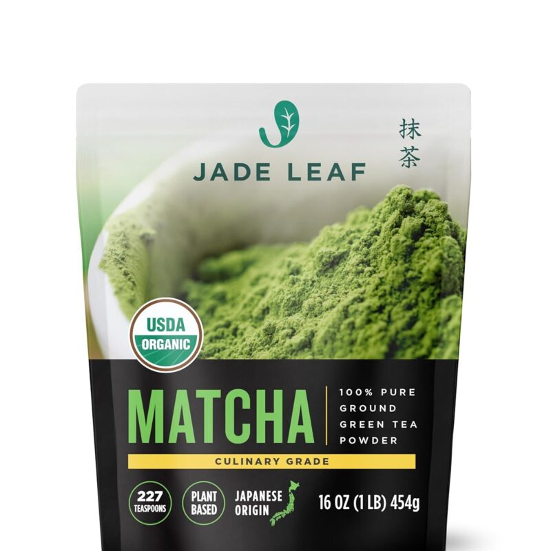 Jade Leaf Matcha Organic Culinary Grade Green Tea Powder - Farm Direct Second Harvest for Blending and Cooking - Authentic Japanese Origin (1 Pound Bulk Resealble Pouch)