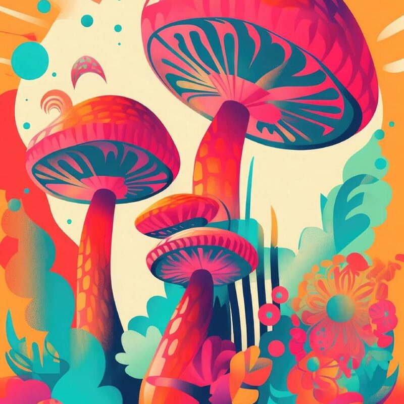 Mushroom Trip Illustration 2 - Art Print Poster Painting - Museum Quality Giclee Home Wall Décor // Size: A1 (594 x 841 mm)
