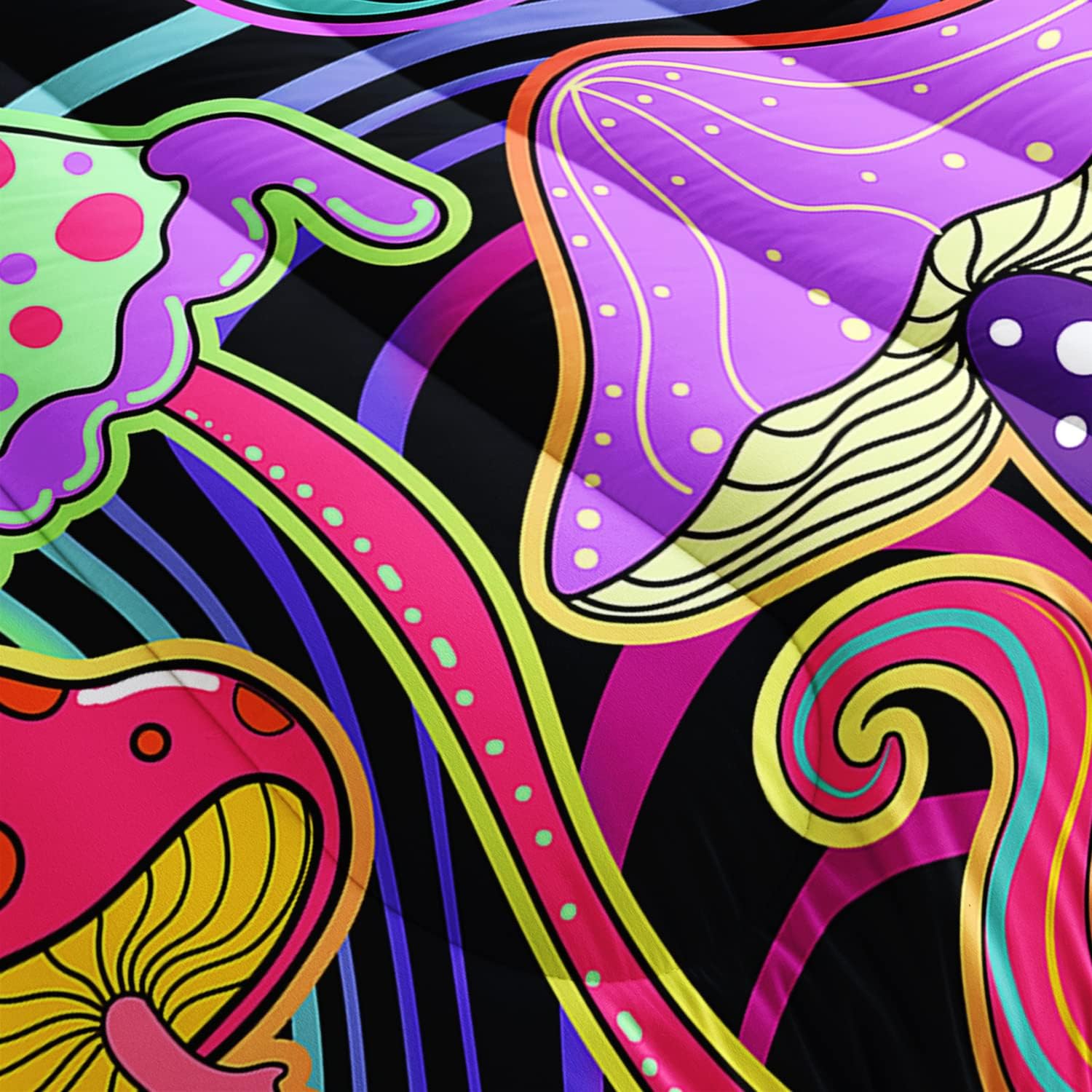 71Ylf6i8IDL._AC_SL1500_.jpg Colorful Mushroom Comforter Set Queen Size Kids 3D Mushroom Bedding Set Cute Theme Quilt Bed Set for Boys Girls Adults with 1 Comforter and 2 Pillowcases - Image 4