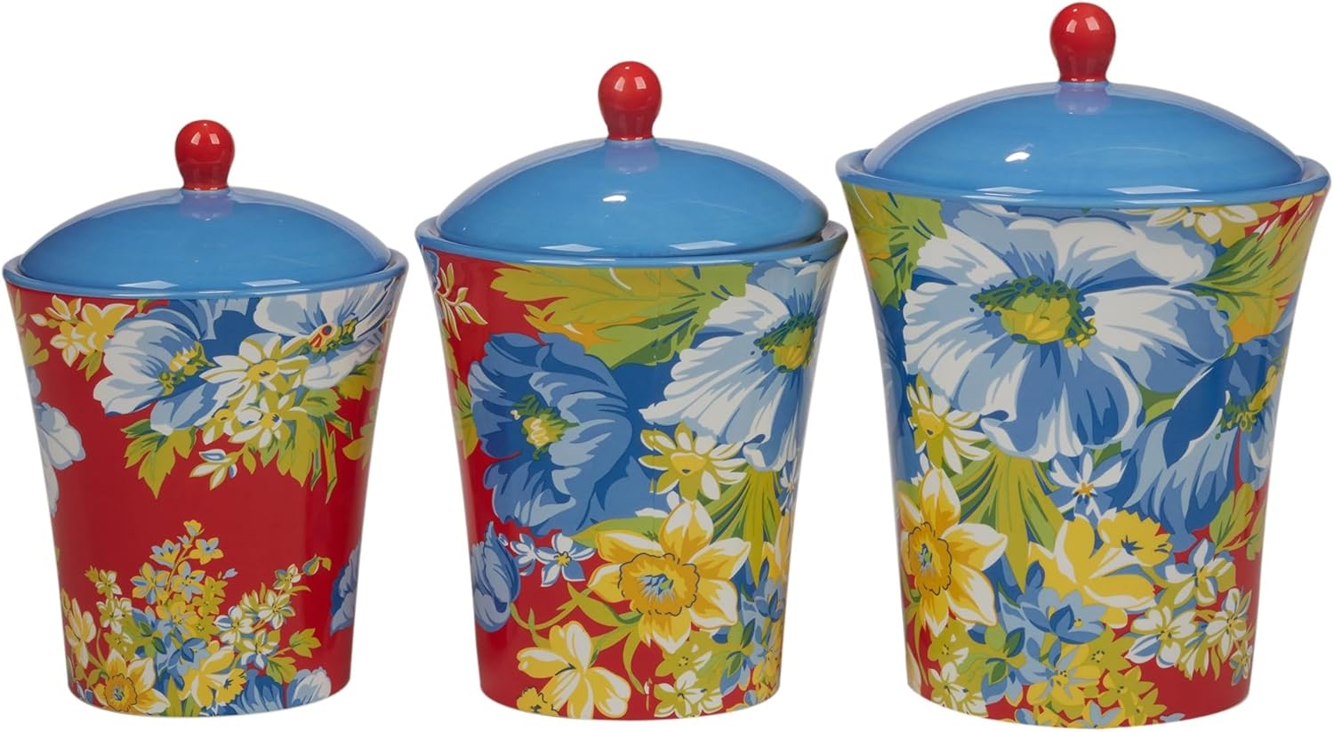 71ZqojYycQL._AC_SL1500_.jpg Funky Blue Floral Canister Set of 3 - Medium (9.25 inches diameter x 6.5 high) - Food Canisters