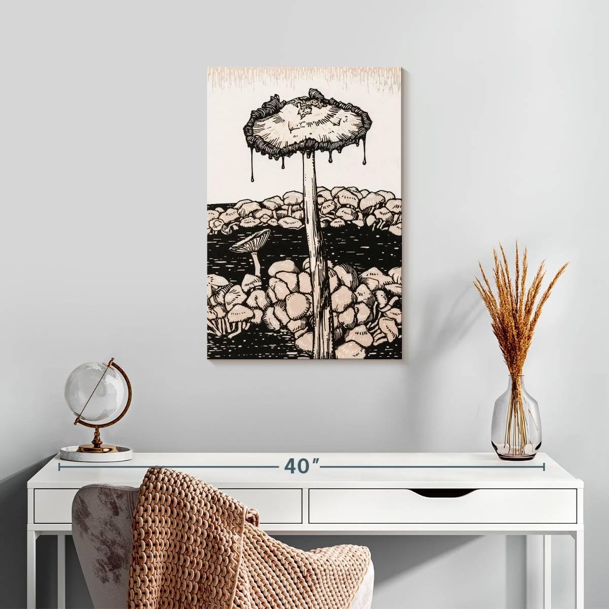 71aJp2V7gML._AC_SL1200_.jpg Elephant Stock - Dripping Mushroom Wall Art - Vertical Canvas Wall Art - Dining Room Wall Decor - Printmaking Mushroom Canvas Art - Beige And Black Decor by Julie de Graag - 16" x 24" - Image 2