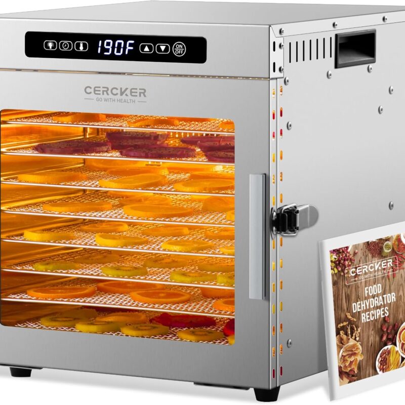 Food-Dehydrator Machine 9 Stainless Steel Trays, 1000W Fruit Dehydrator,7.7ft² Meat Dryer for Jerky,190ºF Temperature Control,24H Timer Dryer Machine for Herbs,Beef