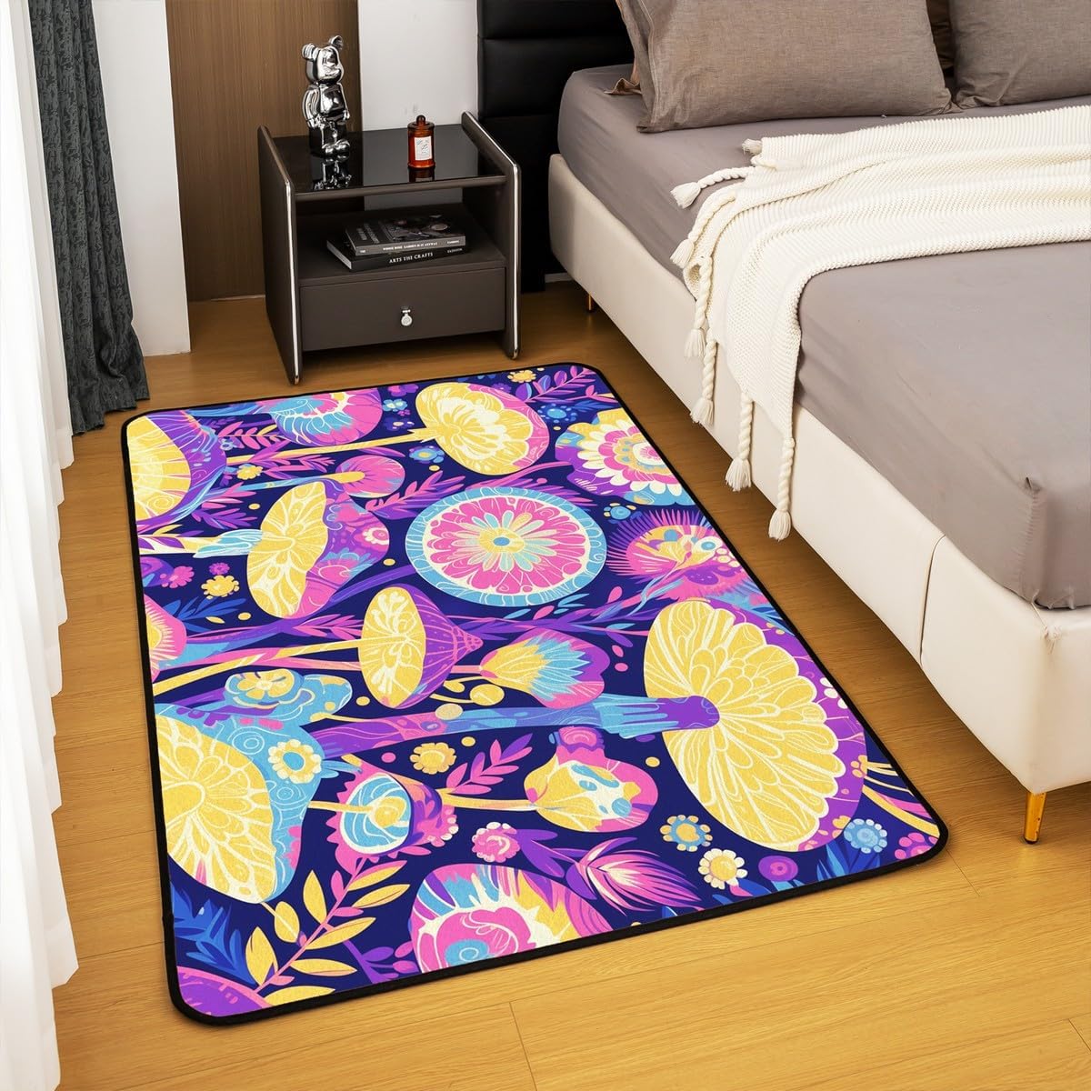 71acOCDWjRL._AC_SL1200_.jpg Erosebridal Lovely Mushroom 5x7 Area Rug, Mysterious Mushroom Spot Carpet, Cartoon Magic Natural Wild Plants Theme Indoor Floor Mat,Dream Farmhouse Botanical Style Decorative Rug, Pink Blue - Image 3