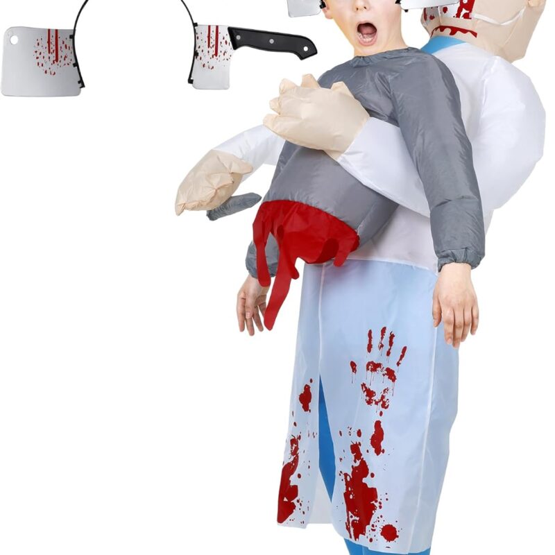 71bZD4YJoL._AC_SL1500_.jpg Leumoi 2 Pcs Halloween Doctor Inflatable Costume with Knife Headband, Funny Scary Surgeon Costume Fake Prop Knife Through Head for Kids Age 6 to 14 Halloween Cosplay Accessories