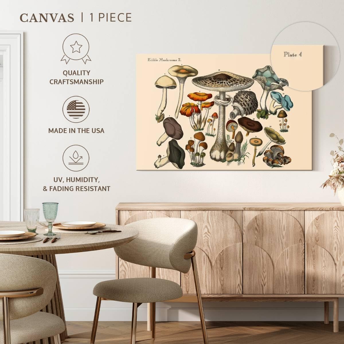 71cap8UPRiL._AC_SL1200_.jpg Elephant Stock - Edible Mushrooms Wall Art - Horizontal Canvas Wall Art - Living Room Wall Decor - Drawing Food And Drink Canvas Art - Beige And Gray Decor - 48" x 32" - Image 5