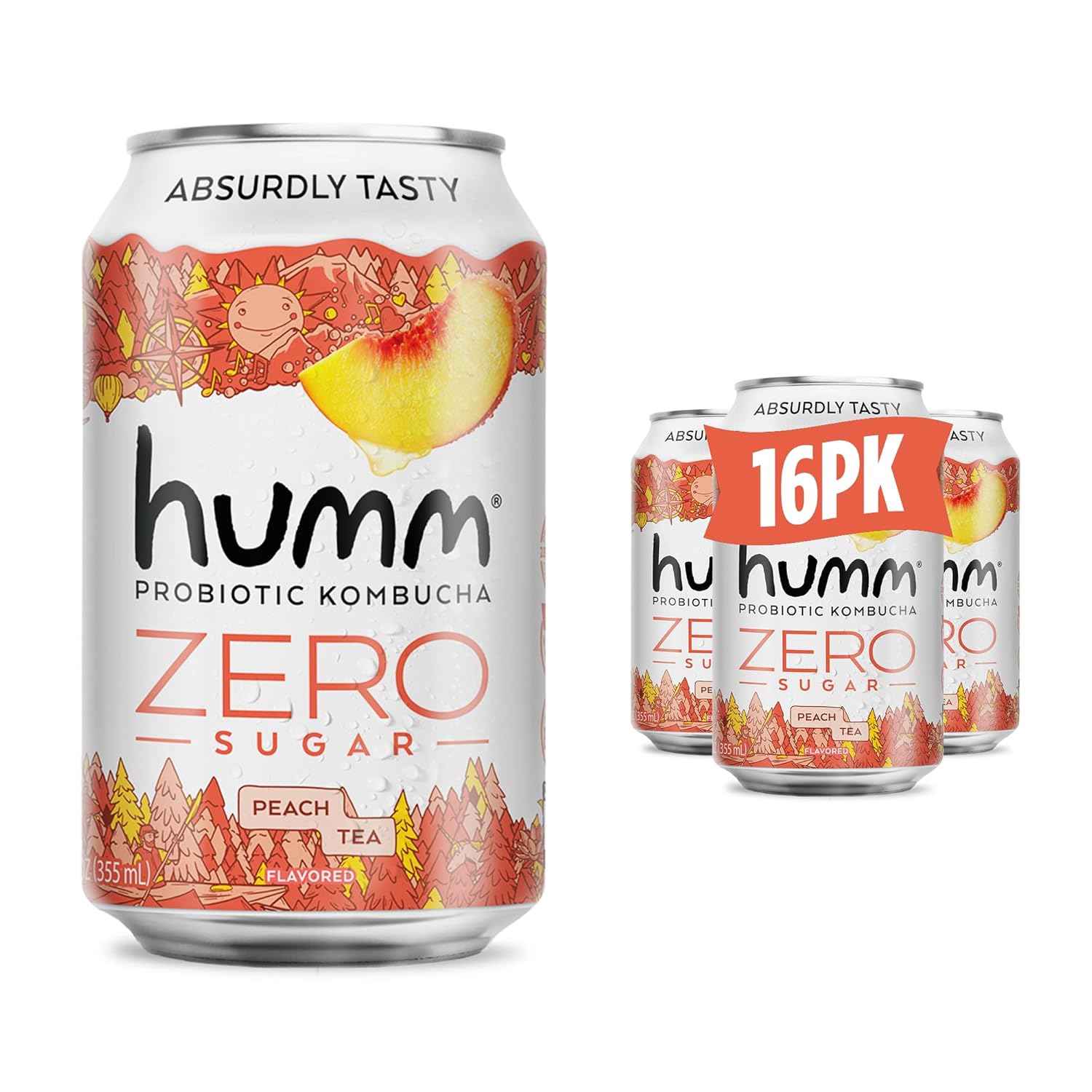 71eKb2hm2iL._SL1500_.jpg Humm Probiotic Kombucha Zero Sugar Peach Tea, No Refrigeration Needed, Keto Friendly, Organic, Vegan, Gluten Free, 12oz Cans (16 Pack)