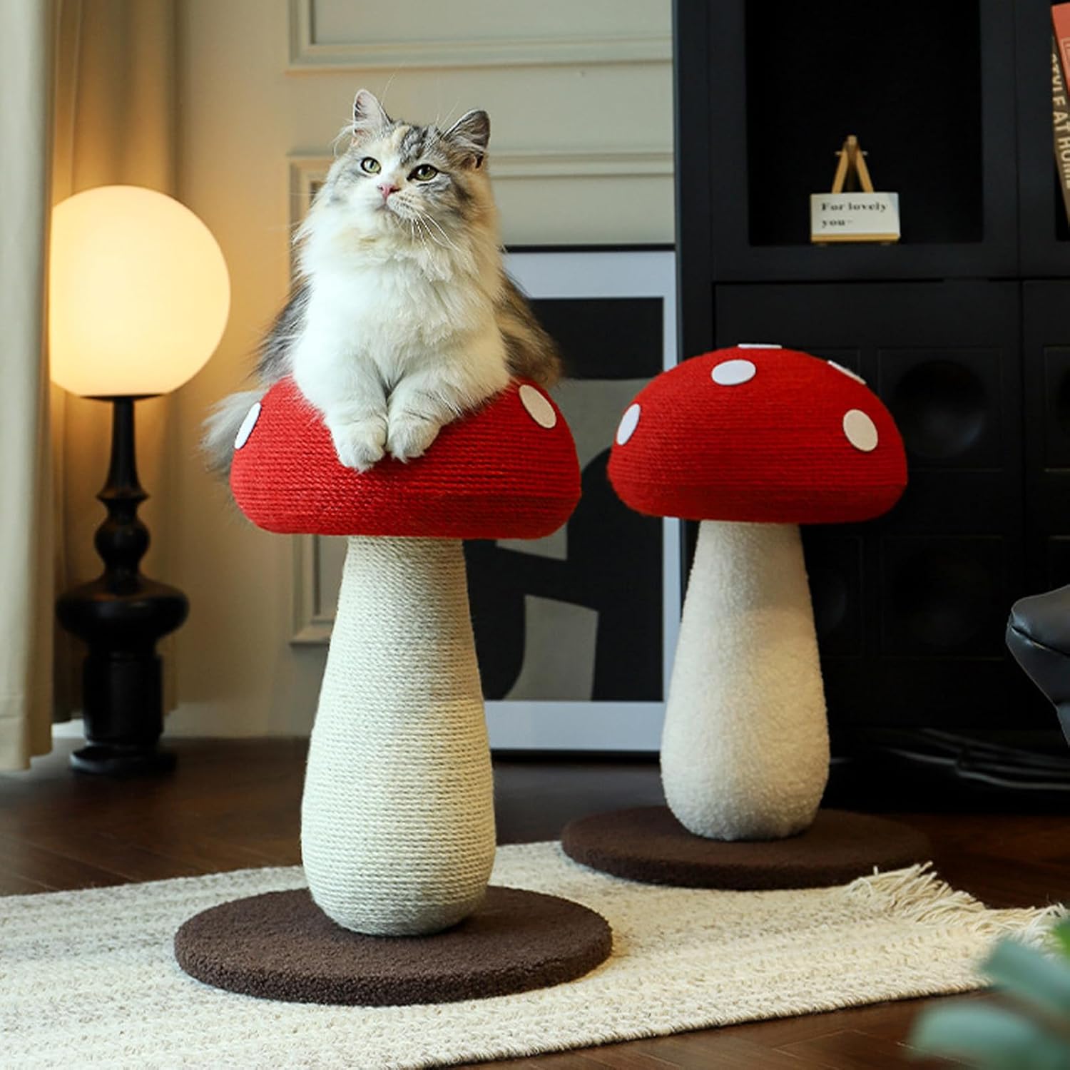 71ezoYjI0L._AC_SL1500_.jpg Mushroom Shaped Cat Scratch Post, Grinding Claws Sisal Interactive Cat Scratch Pad Mat, Scratching Post, Cat Scratching Board for Pets Cats Medium and Small - Image 2