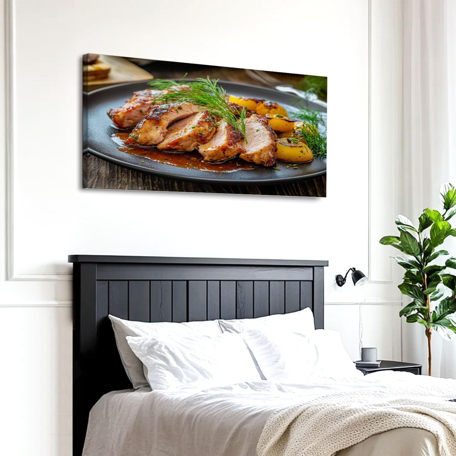 71giE5uW-IL._AC_SL1500_.jpg Canvas Wall Art Fried veal loin chanterelle mushrooms sauce wooden table Wooden Framed Artwork Easy to Hang Wall Decor for Kitchen Bathroom 20 x 40 inch - Image 3