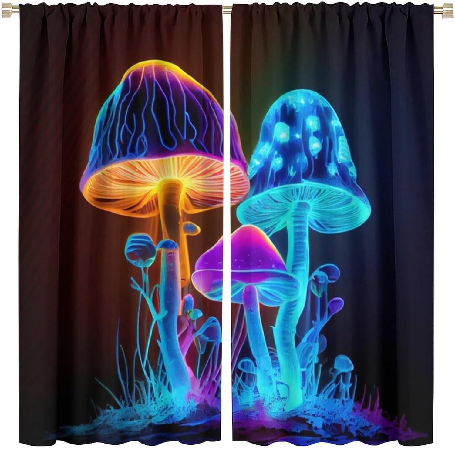 71hdpF8HE4L._AC_SL1500_.jpg Fantasy Mushroom Theme Bedroom Curtains, Colorful Transparent Fantasy Mushroom Art Style Bedroom Curtains, Suitable for Bedroom, Living Room, Private Office and Corporate Office W63xL63 Inch