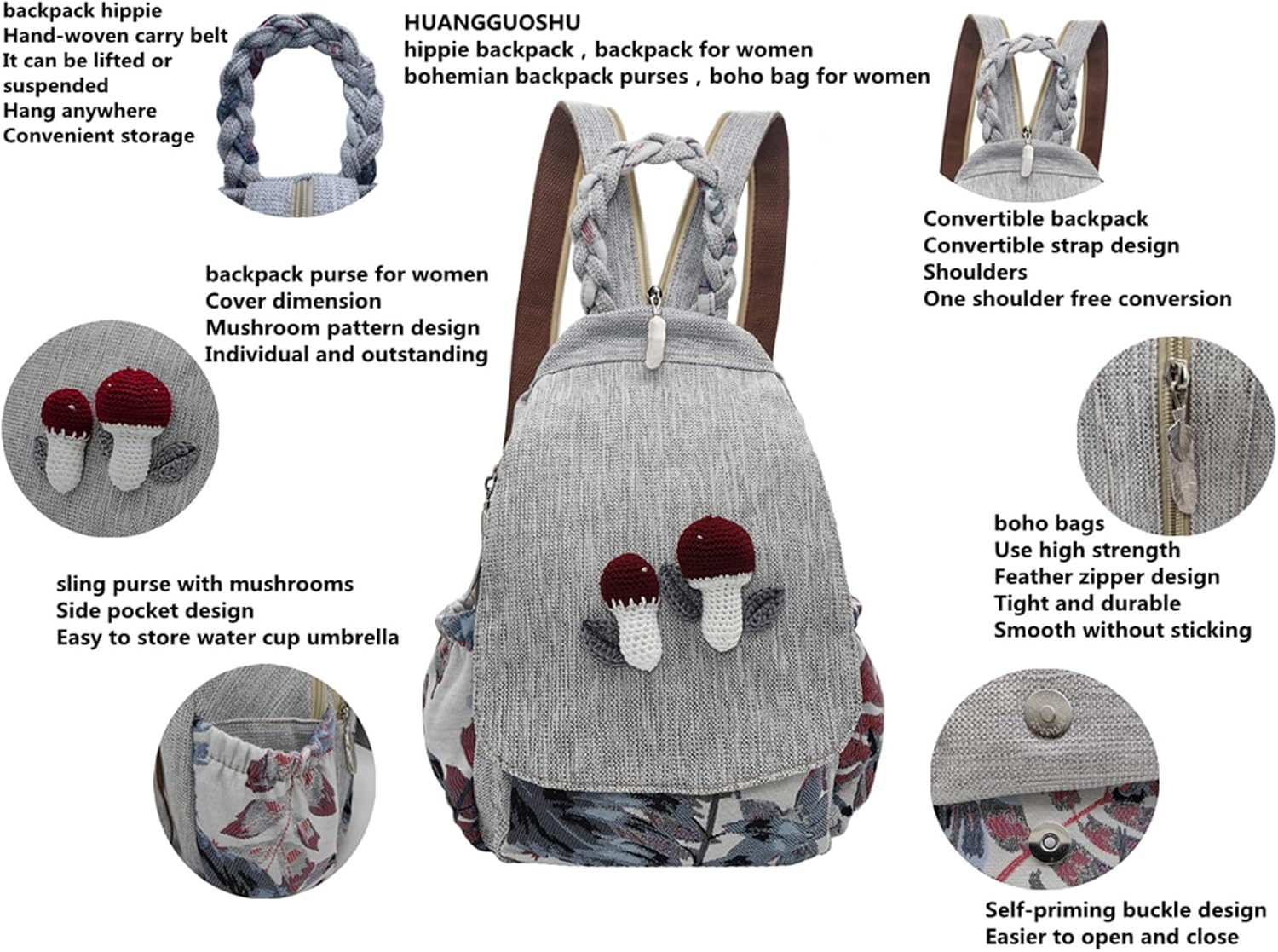 71iP4FkzuiL._AC_SL1500_.jpg Womens Hippie Cotton Hemp Cloth Backpack Boho Vintage Embroidered Casual Purse - Image 2