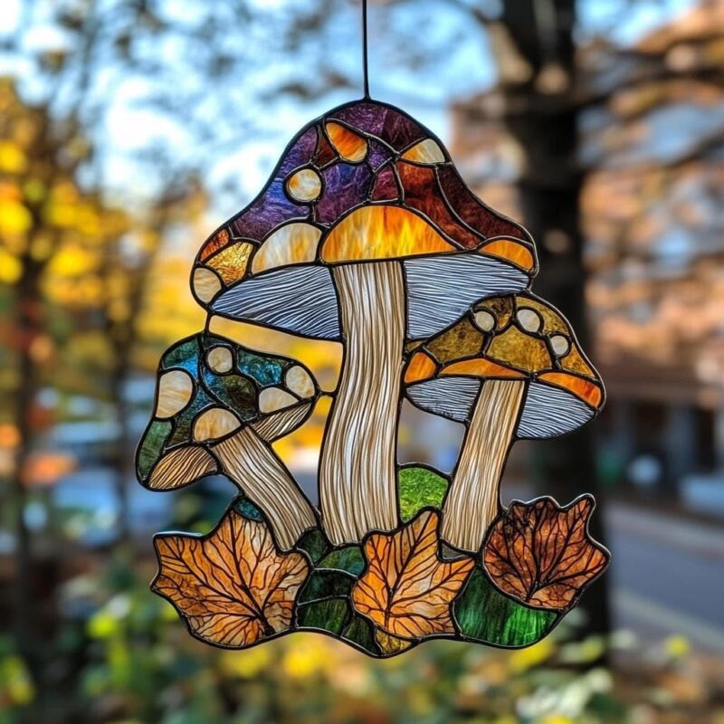 Faux Stained Mushroom Suncatcher Sun Catchers Indoor Windown Suncatchers for Windows Hanging Christmas Suncatchers Window Decor Outdoor Suncatcher Holiday Custom Gifts