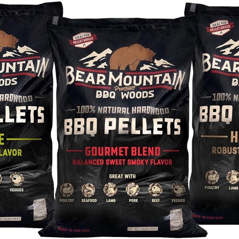71jiYHbOpL._AC_SL1500_.jpg Bear Mountain Premium BBQ Woods (Pack of 3) Wood Pellets for Smoker, Grill & BBQ, 20 Lb, Apple, Hickory & Gourmet