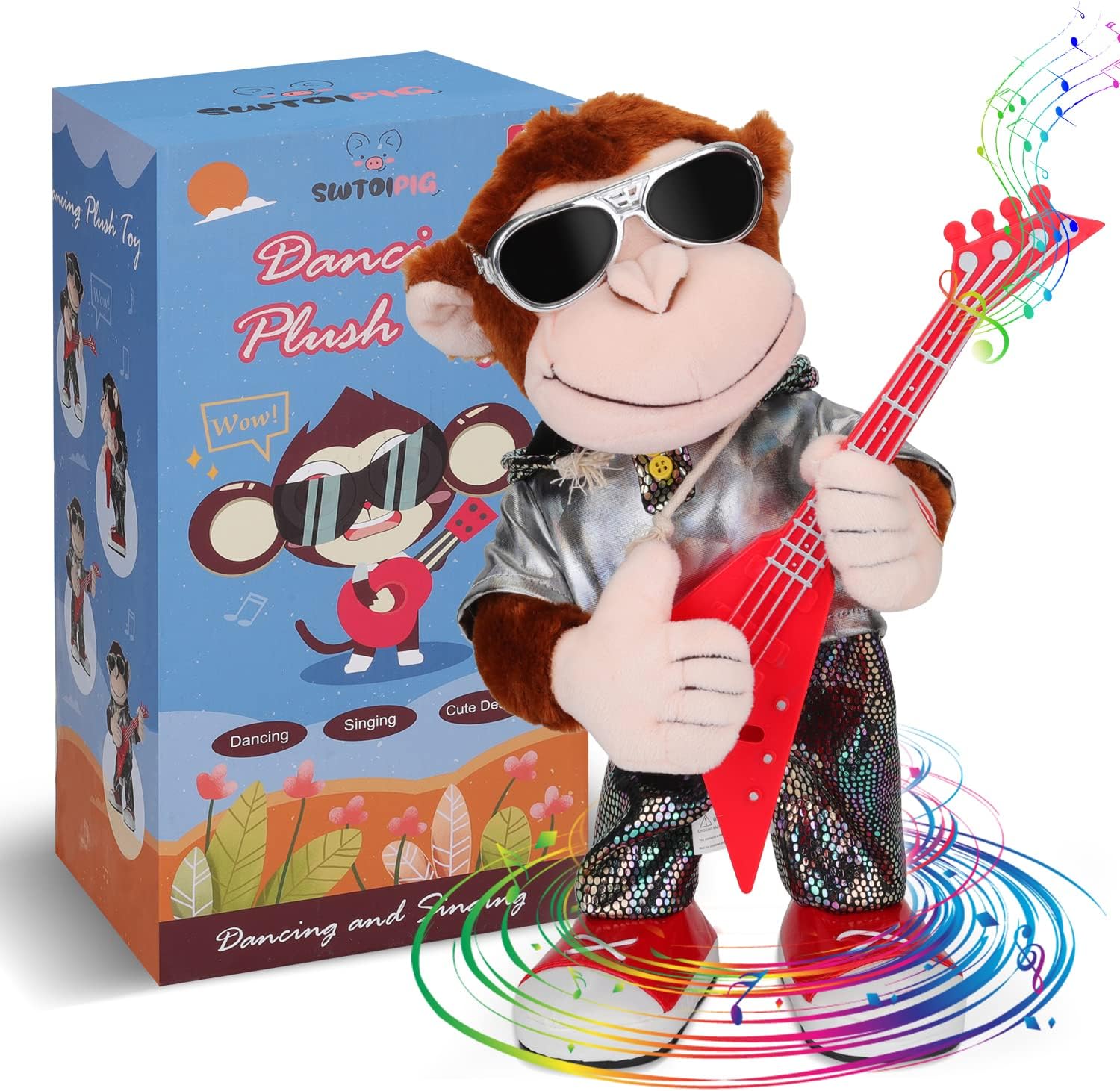 71jy28VgFgL._AC_SL1500_.jpg Dancing Monkey Plush Toy, Stuffed Toys, Dancing Singing, Body Shaking, and Guitar Shaking, Punk Molding, One Button Control, Children's Education Toys, Musical Intelligence Development
