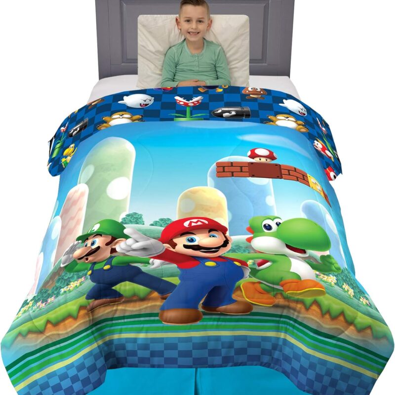 Franco Kids Bedding Super Soft Microfiber Reversible Comforter, Twin/Full, Mario