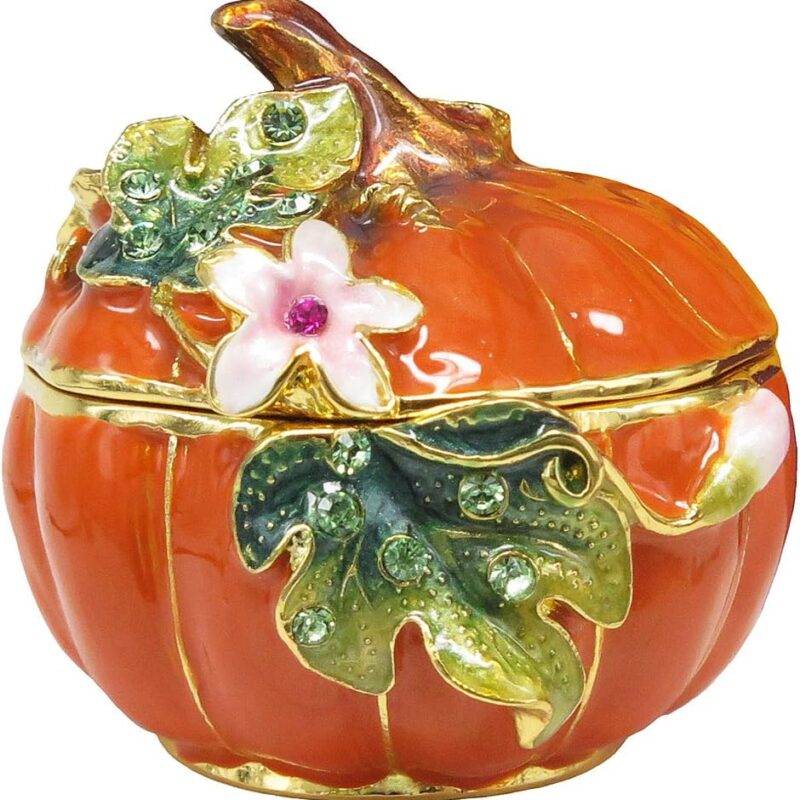 RUCINNI Pumpkin (with a Little Flower) Jeweled Trinket Box