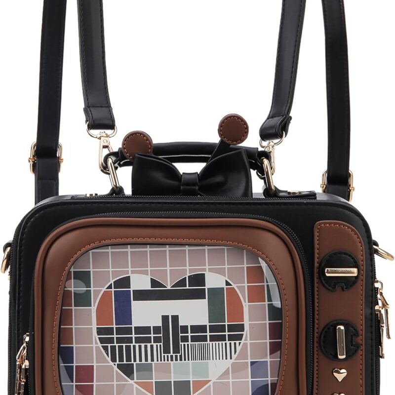 Retro TV Shaped Ita Bag Backpack Small Pin Display Bag with Inserts Cute Ita Crossbody Bag for Enamel Pins Display