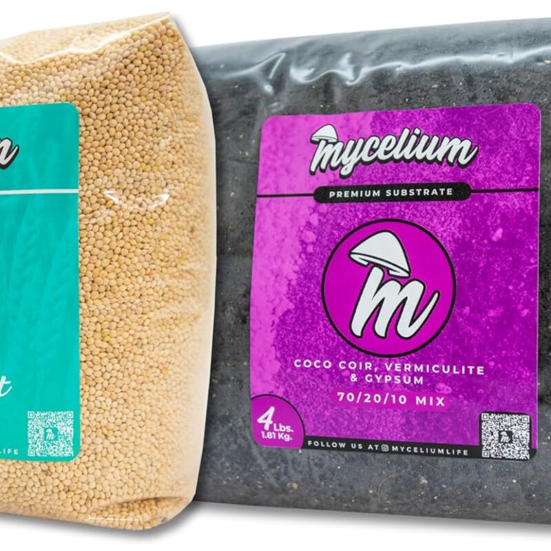 Mycelium Mushroom Growing Kit I CVG Substrate (Coco Coir, Vermiculite, Gypsum) with Millet Grain I High Yield Proprietary Mix I Sterilized Mushroom Grow Bag for Starter & Pro Home Growers, 6lbs