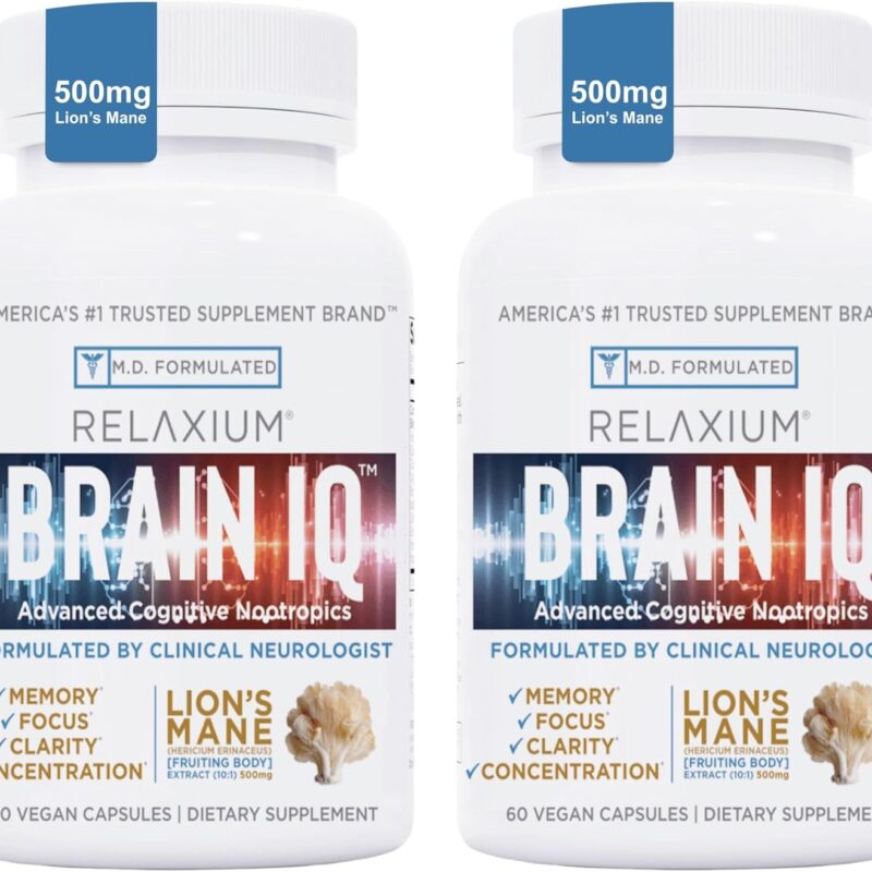 BrainIQ Nootropic Brain Supplements for Memory and Focus | Memory Supplement for Brain Health | Cognitive Supplement & Memory Pill with Lion's Mane, L-threonine & Coffee Extract - 60 Count (Pack of 2)