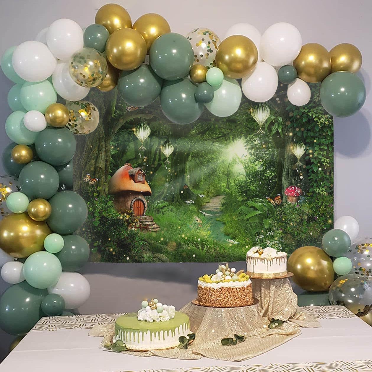 71kOs7E6pLL._AC_SL1259_.jpg Mocsicka Spring Enchanted Forest Backdrop Fairytale Forest Party Decorations Banner Mushroom Wonderland Background Baby Shower Birthday Party Photo Booth Props (Green, 10x7ft(120"x82")) - Image 8