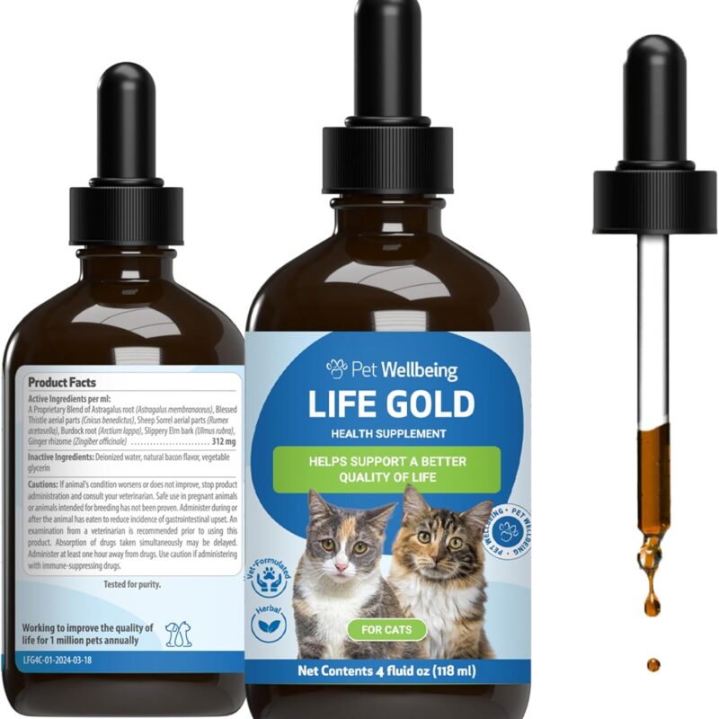 Life Gold for Cats - Supports Detoxification, Immune System Health, Antioxidants - Vet-Formulated Herbal Supplement – 4 oz (118 ml)