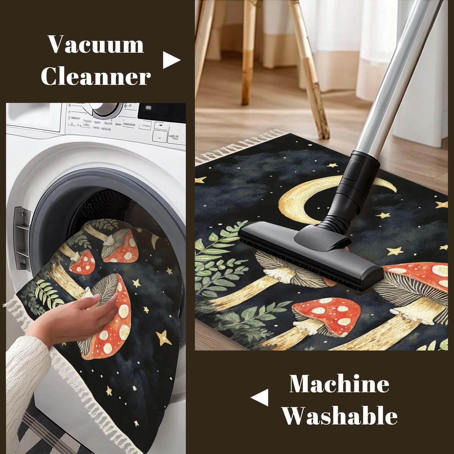 71lRKMJZc-L._AC_SL1500_.jpg Boho Area Rugs Mushroom Hippie Moon Mushroom Decor Mushrooms Ferns Snails Crescent Washable Rug Nursery Rug Girl Softness Non Slip Nursery Rugs Neutral home decor for living room Bedroom Daycare - Image 5