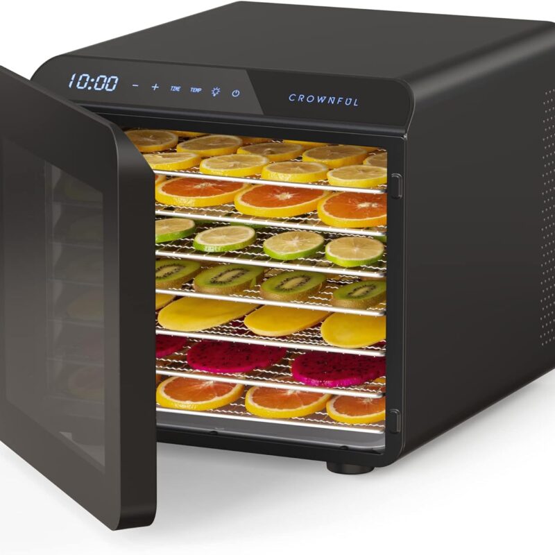 CROWNFUL Food Dehydrator Machine, 7 Stainless Steel Trays, Large Drying Space Dehydrated Dryer, Adjustable Timer and Temperature Control, Dryer for Jerky, Fruit, Meat, Herbs, 30+ Free Online Recipes