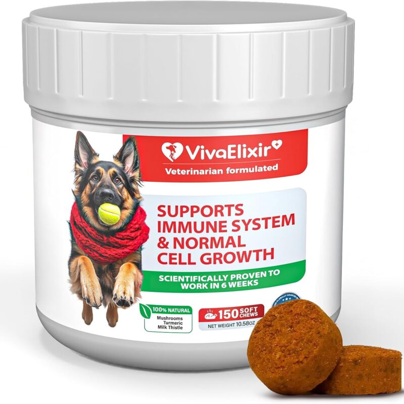 71okVeYfHgL._AC_SL1500_.jpg Dog Lumps and Bumps Supplement, Fatty Tumors & Cellular Health - Immune Support Chews with Turkey Tail Mushroom, Reishi, Shiitake, Maitake, Curcumin & CoQ10 - Veterinarian formulated - 150 Chews