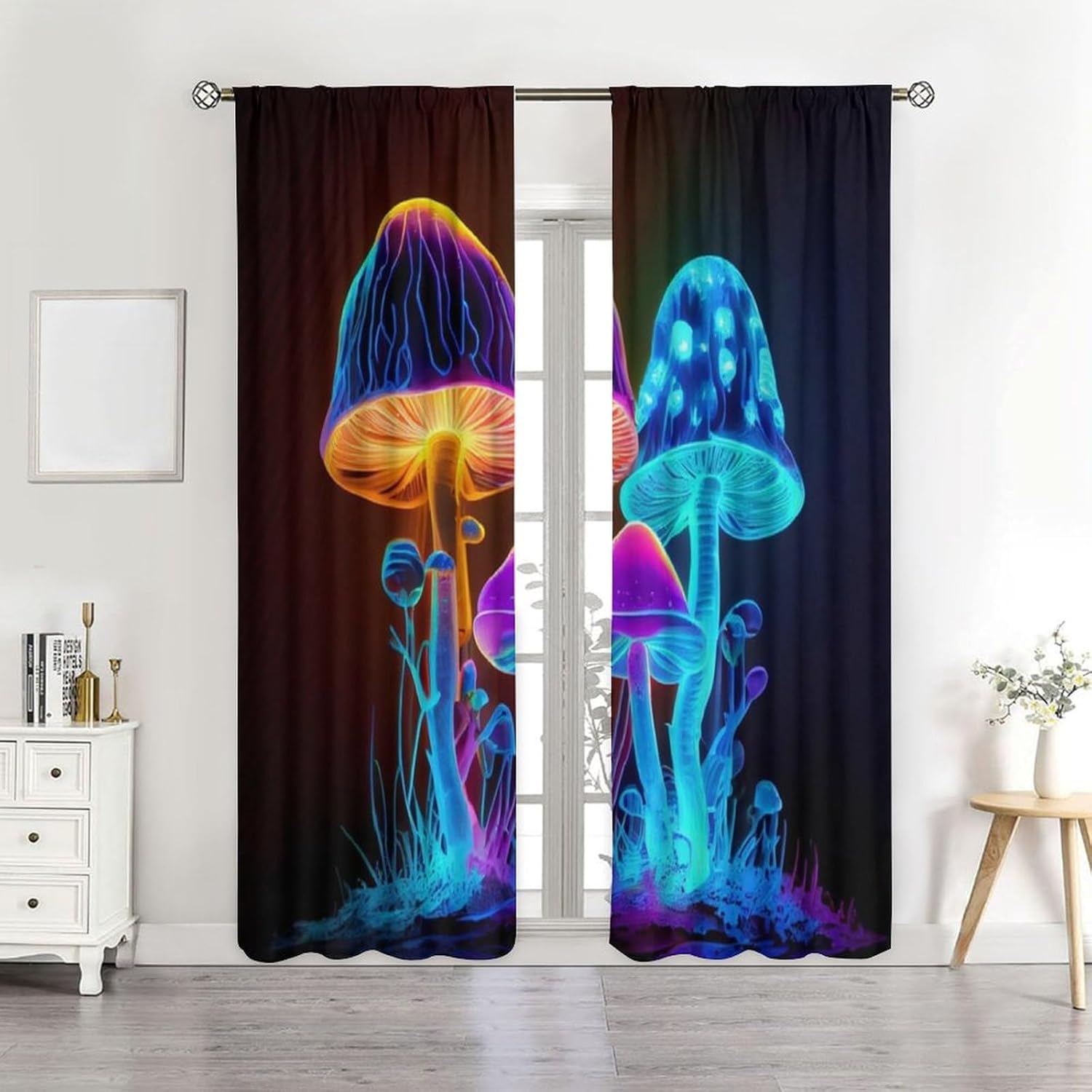 71oxHaU1t5L._AC_SL1500_.jpg Fantasy Mushroom Theme Bedroom Curtains, Colorful Transparent Fantasy Mushroom Art Style Bedroom Curtains, Suitable for Bedroom, Living Room, Private Office and Corporate Office W63xL63 Inch - Image 5