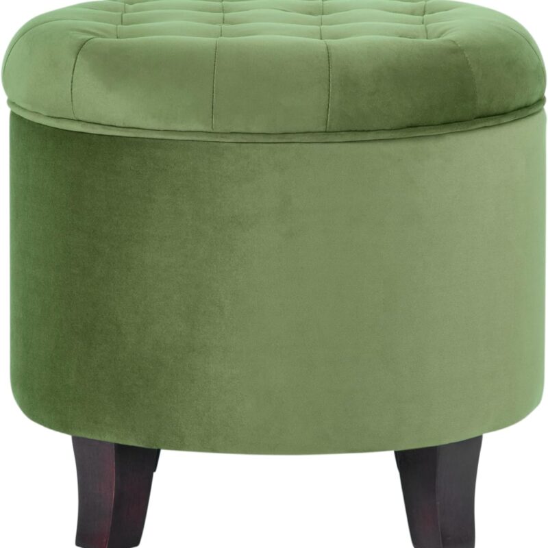 Homepop Home Decor | Upholstered Round Velvet Tufted Foot Rest Ottoman | Ottoman with Storage for Living Room & Bedroom | Decorative Home Furniture, Green