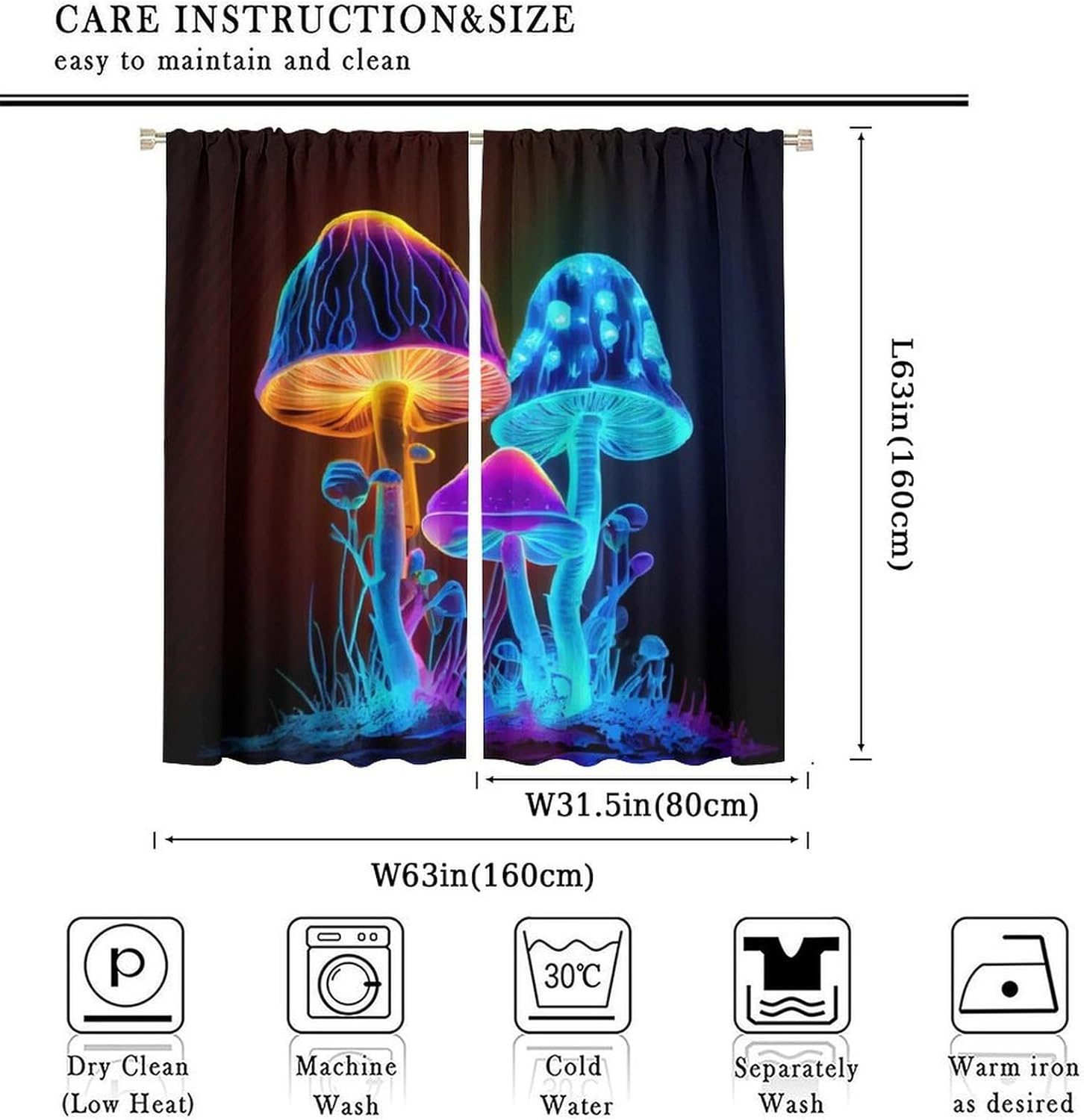 71pPbs0h4GL._AC_SL1500_.jpg Fantasy Mushroom Theme Bedroom Curtains, Colorful Transparent Fantasy Mushroom Art Style Bedroom Curtains, Suitable for Bedroom, Living Room, Private Office and Corporate Office W63xL63 Inch - Image 2