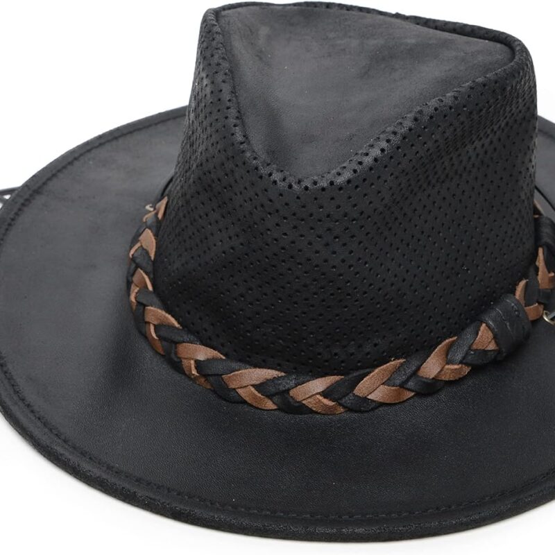 Minnetonka Fold-Up Outback Hat -Leather Brim Hat Made with Genuine Leather, Adjustable Chin Strap, and Fold-Up Design