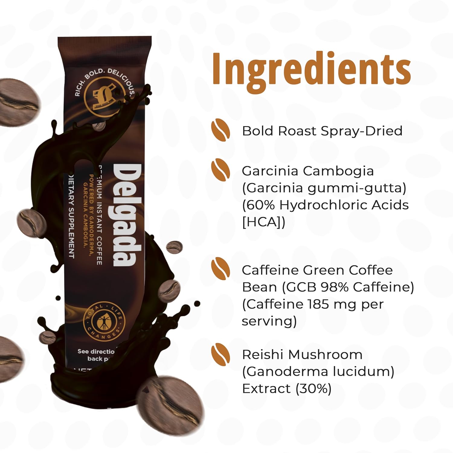 71qyS8MyMBL._SL1500_.jpg Delgada Instant Coffee - Premium Garcinia Cambogia and Ganoderma, Rich Bold Taste - 30 Sachets - Image 5