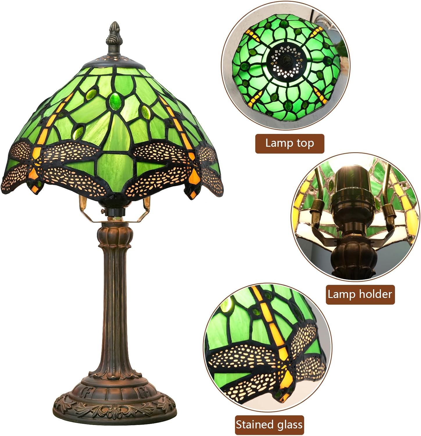 71s73-fU3VL._AC_SL1500_.jpg Tiffany Lamp Green Dragonfly Stained Glass Table Lamp 8X8X14 Inches Green Dragonfly Style Desk Reading Light Decor Beside Bedroom Living Room Home (H1057-Green Dragonfly) - Image 9