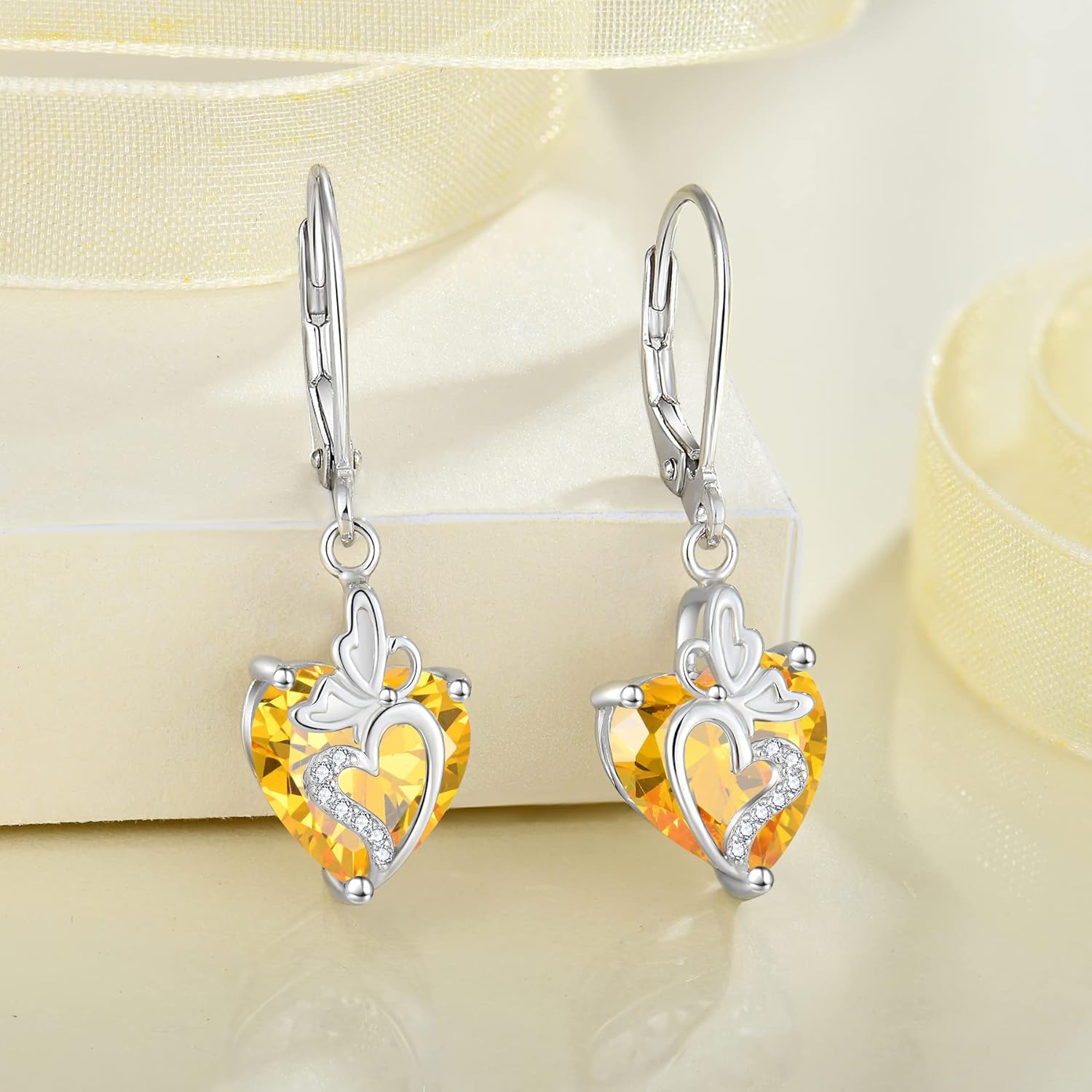 71shX1T1f6L._AC_SL1500_.jpg Butterfly Dangle Drop Earrings for Women 925 Sterling Silver Birthstone Earrings Love Heart Leverback Jewelry Gifts for Women Wife Girlfriend Mother Daughter Her - Image 3